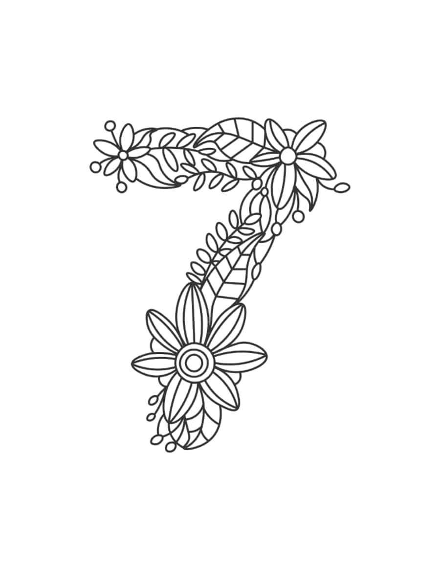 Flower Number 7 Coloring Pdf Free Vectors